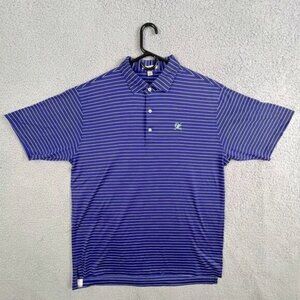 PETER MILLAR MENS POLO SHIRT SIZE L BLUE WHITE STRIPES